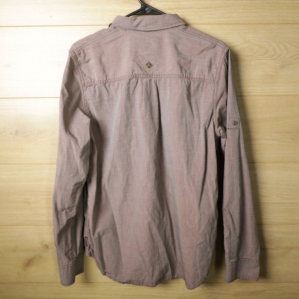 Prana Mens Slim Fit Long Sleeve Button Up Shirt Red Brown Medium - Picture 2 of 8